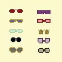 Pixel Art 8 bit sunglasses collections vector with solid color background