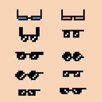 Pixel Art 8 bit sunglasses collections vector with solid color background