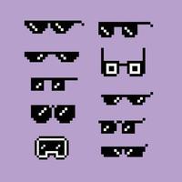 Pixel Art 8 bit sunglasses collections vector with solid color background