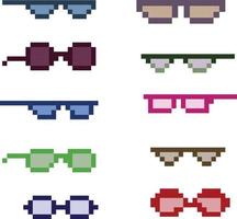 Pixel Art 8 bit sunglasses collections vector with solid color background