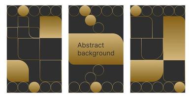 A set of dark backgrounds with golden elements. Abstract templates for text. Circles and shapes for a post, website, presentation. vector