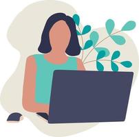 The girl is sitting at the computer. Business freelancer. vector