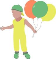 A child with balloons. Colorful illustration with a baby. Lucky boy. A fun event. A cheerful shiny banner. For a website, landing page, invitations, presentations, business cards. EPS file 10 vector