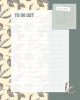 To do list with calendar june 2022 on pattern background with doodle pods vector