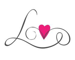 Love inscription lettering and heart, letters written by the authors brush, Valentines Day, Wedding, passion vector