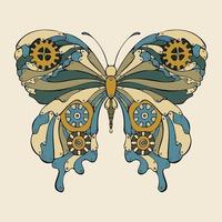 Steampunk butterfly doodle hand drawn fantastic mechanical, butterfly with gears. isolated. vector