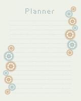 Planner template in steampunk style with gears, cogwheels, for notes, reminders, plans, ideas, schedule. vector