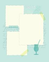 Notes blank vintage collage with pineapple and cocktail for notes, to-do list, reminders, checklist, message, plans. vector