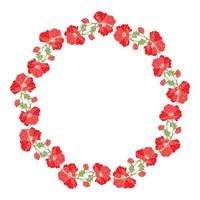 Poppy wreath. Flowers, buds and leaves of poppy in the form of a circle. Hand drawn color vector