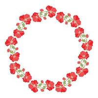 Poppy wreath. Flowers, buds and leaves of poppy in the form of a circle. Hand drawn color vector