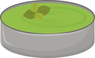 sopa verde en un tazón elemento de vector de color semi plano