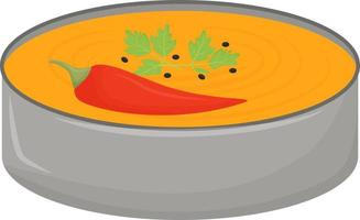 sopa de curry en un tazón elemento de vector de color semi plano