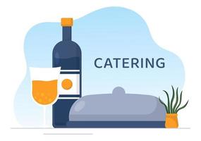 servicio de catering con manos de personas y una mesa para reuniones corporativas, bodas de banquetes o fiestas en café o restaurante en ilustración de caricaturas planas vector