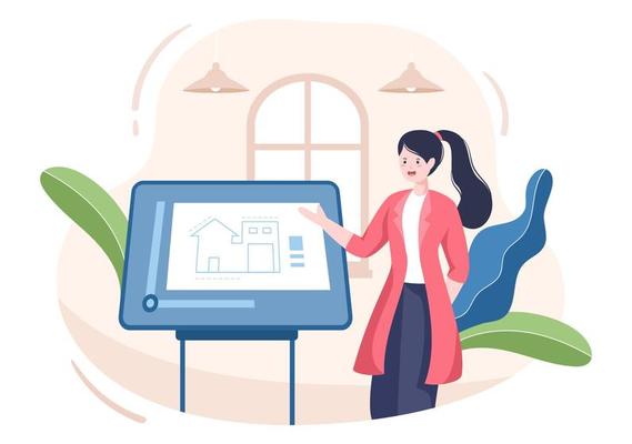 Architect or Engineer Cartoon Illustration using a Multipurpose Board Table to Sketch Building Constructions and Project Miniatures Concept