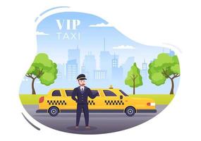 coche de limusina de taxi vip para invitados distinguidos o importantes en ilustración de dibujos animados planos