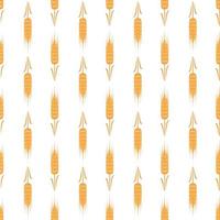 Seamless pattern with golden ear of wheat on white background. Print of grains for making flour, baking bread and other food. Vector flat illustration