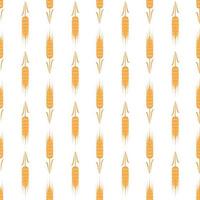 Seamless pattern with golden ear of wheat on white background. Print of grains for making flour, baking bread and other food. Vector flat illustration