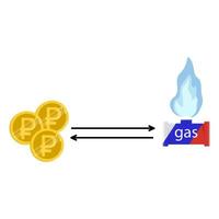 Gas pipeline with red, blue and white colors of flag of country of Russia and ruble coins. Concept of payment for fuel and energy resources. Vector flat illustration