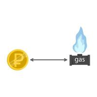 Gas pipeline and fire from Russian gas ruble coin. Concept of payment for fuel and energy resources. Vector flat illustration