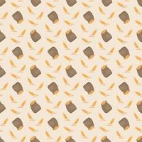 Seamless pattern with golden ear of wheat and sack on background. Print grains for making flour and cereals, baking bread and other food products. Vector flat illustration