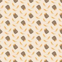 Seamless pattern with golden ear of wheat and sack on background. Print grains for making flour and cereals, baking bread and other food products. Vector flat illustration