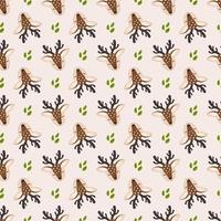 Seamless pattern with cute deer and leaves in childish style with smile muzzle, horns and eyes on background. Print of funny wild animal with happy face. Vector flat illustration for holidays