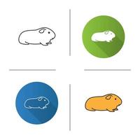 Cavy icon. Flat design, linear and color styles. Domestic guinea pig. Isolated vector illustrations