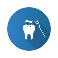 icono de glifo de sombra larga de diseño plano de cepillado de dientes correcto. diente con cepillo de dientes. ilustración de silueta vectorial vector