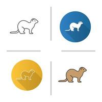 Ferret icon. Flat design, linear and color styles. Polecat. Isolated vector illustrations