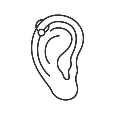 Helix piercing hoop linear icon. Thin line illustration. Pierced ear cartilage. Contour symbol. Vector isolated outline drawing