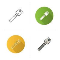 Ophthalmoscope icon. Funduscopy. Eye examination device. Flat design, linear and color styles. Isolated vector illustrations