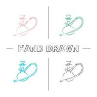 Hookah hand drawn icons set. Nargile. Color brush stroke. Isolated vector sketchy illustrations