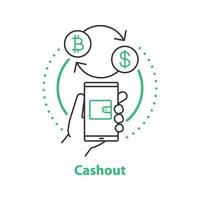 Cashout concept icon. Digital wallet idea thin line illustration. Cryptocurrency exchange. Vector isolated outline drawing