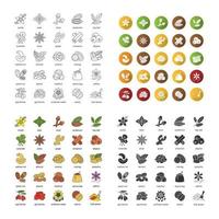 Spices icons set. Flavoring, seasoning. Linear, flat design, color and glyph styles. isolated vector illustrations