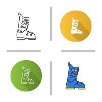 Ski or snowboard boot icon. Flat design, linear and color styles. Isolated vector illustrations