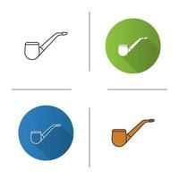 Tobacco pipe icon. Flat design, linear and color styles. Isolated vector illustrations