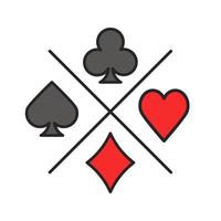 Suits of playing cards color icon. Spade, clubs, heart, diamond. Casino. Isolated vector illustration