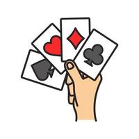 Hand holding four acescolor icon. Playing cards. Poker. Kare. Isolated vector illustration