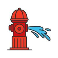 Fire hydrant gushing water color icon. Fireplug. Isolated vector illustration