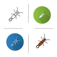 Earwig icon. Flat design, linear and color styles. Isolated vector illustrations