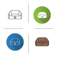 Pet bed icon. Flat design, linear and color styles. Isolated vector illustrations