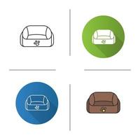 Pet bed icon. Flat design, linear and color styles. Isolated vector illustrations