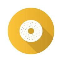 Bagel flat design long shadow glyph icon. Donut. Vector silhouette illustration