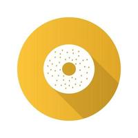 Bagel flat design long shadow glyph icon. Donut. Vector silhouette illustration