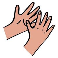 Kids hands reaching out to each other.concept. Outline with color illustration in hand drawn style. vector