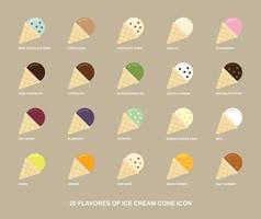 Set of ice cream's flavors and cone vector icon template..