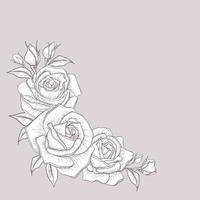 ramo de rosas y hojas en blanco y negro. rosa para invitación de boda, tarjeta de saludo, paquete, camiseta, etiqueta, cumpleaños, día de san valentín, día de la madre, vacaciones y otros. vector