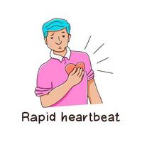 Cardiovascular diseases. The man is holding his heart. Long-term of covid-19. Vector hand drawn illustration