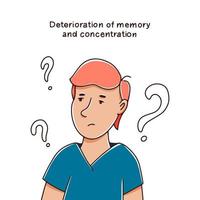 Decreased concentration and memory concept. Memory impairment. Consequences of covid 19.Vector hand drawn illustration vector