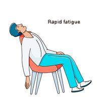 Rapid fatigue symptom after covid 19. Fatigue concept. The man lies on a chair with his head thrown back. Vector hand drawn illustration